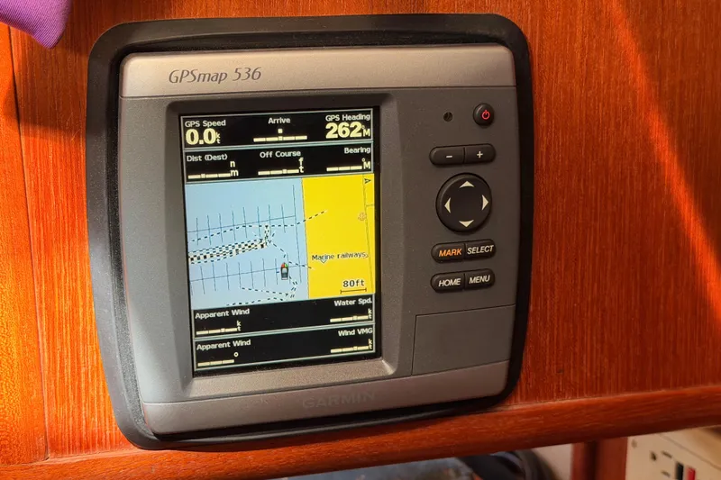 Slide: The Image of Garmin GPSmap 536 on 1998 Hunter Legend 40.5 sailboat, displaying navigation data. - 46