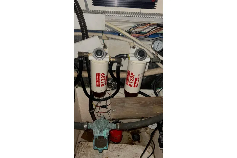 Slide: The Image of Engine room of 2001 Maxum 4600 SCB Limited Edition with fuel filters and wiring. - 20