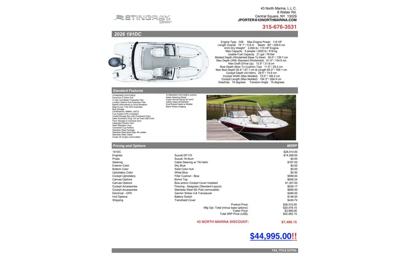 The Image of 2026 Stingray 191 DC boat brochure with specifications, features, pricing, and contact information. - 0