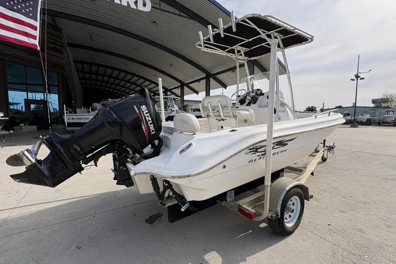 Slide: The Image of 2014 Glasstream 192 CC boat with Suzuki outboard motor on trailer. - 4