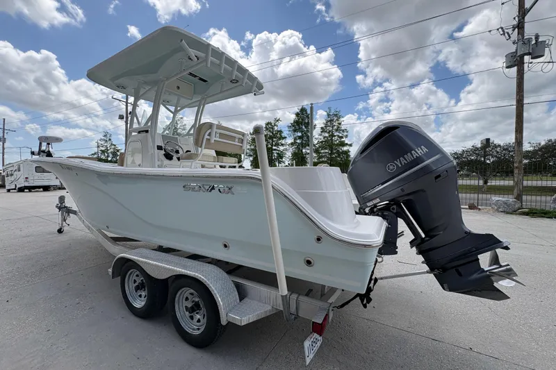 Slide: The Image of 2015 Sea Fox 249 Avenger boat on trailer with Yamaha outboard motor. - 5