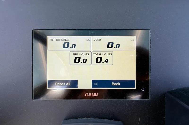 Slide: The Image of Dashboard display of a 2026 Bay Rider 21 Offshore boat showing trip metrics. - 19