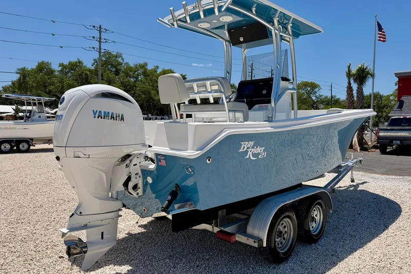 Slide: The Image of Bay Rider 21 Offshore 2026 boat with Yamaha engine on a trailer. - 5