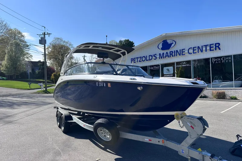 Slide: The Image of 2021 Yamaha Boats 252S on trailer at Petzold's Marine Center. - 2