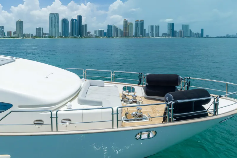 Slide: The Image of Luxury Azimut yacht on ocean with city skyline in background, 2012 model. - 17