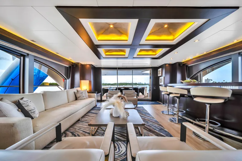 Slide: The Image of Luxurious interior of a 2012 Azimut yacht with modern furnishings and elegant lighting. - 37