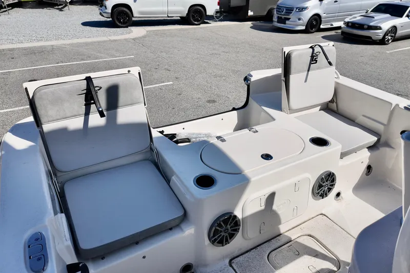 Slide: The Image of 2026 Carolina Skiff 21 LS boat interior with seating and storage compartments. - 8