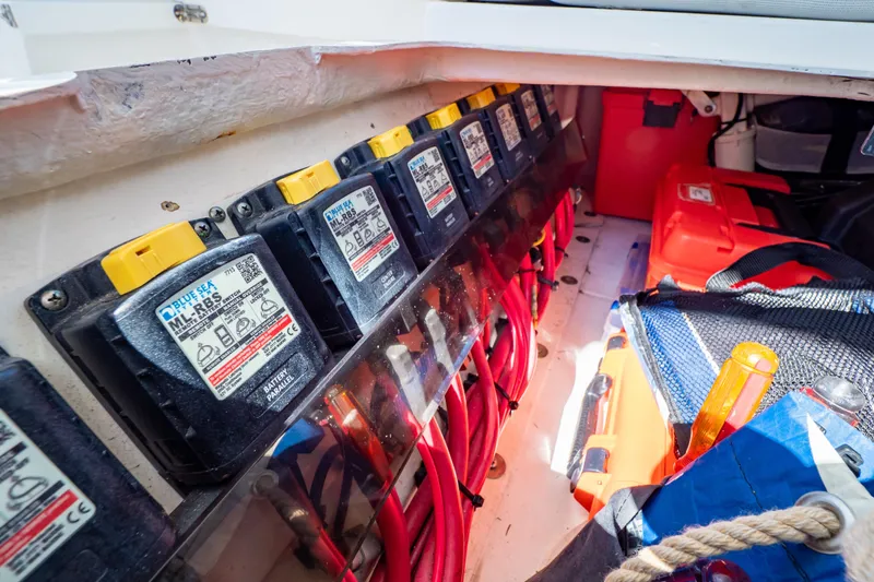 Slide: The Image of Electrical system of a 2016 Intrepid 400 Cuddy boat with battery switches and wiring. - 93