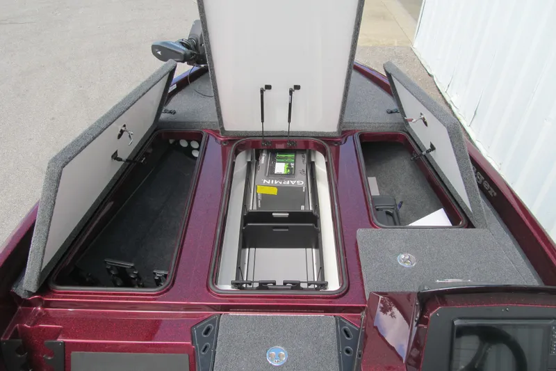 Slide: The Image of 2026 Ranger Z185 boat storage compartments with open lids, showcasing organized interior space. - 7