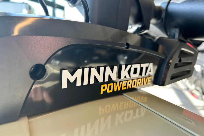 Slide: The Image of Close-up of Minn Kota PowerDrive motor on 2026 Tracker Targa V-19 WT boat. - 2