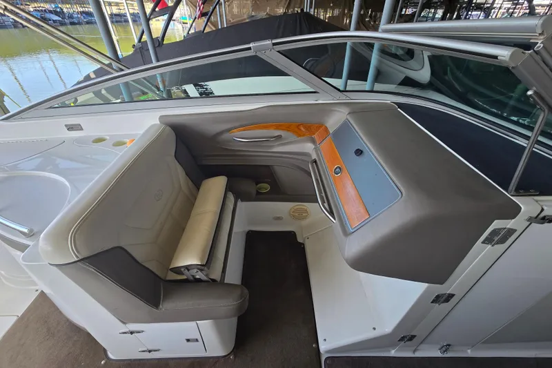 Slide: The Image of Interior of a 2001 Cobalt 292 boat, featuring seating and dashboard details. - 17