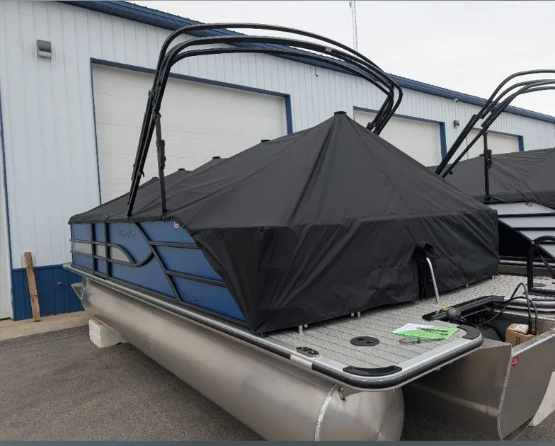Slide: The Image of 2026 Bentley Legacy 223 pontoon boat with cover, side view. - 4