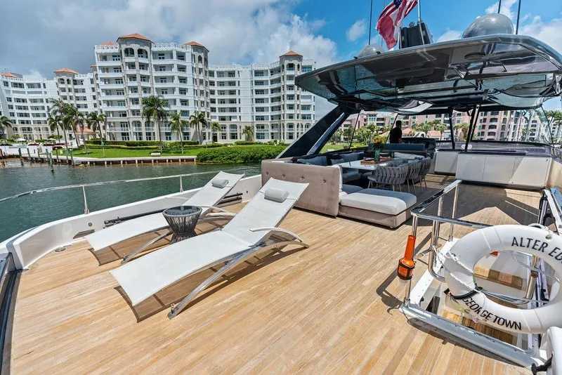 Slide: The Image of Luxurious 2018 Ferretti Yachts 850 Motoryacht with spacious deck and elegant seating area. - 17
