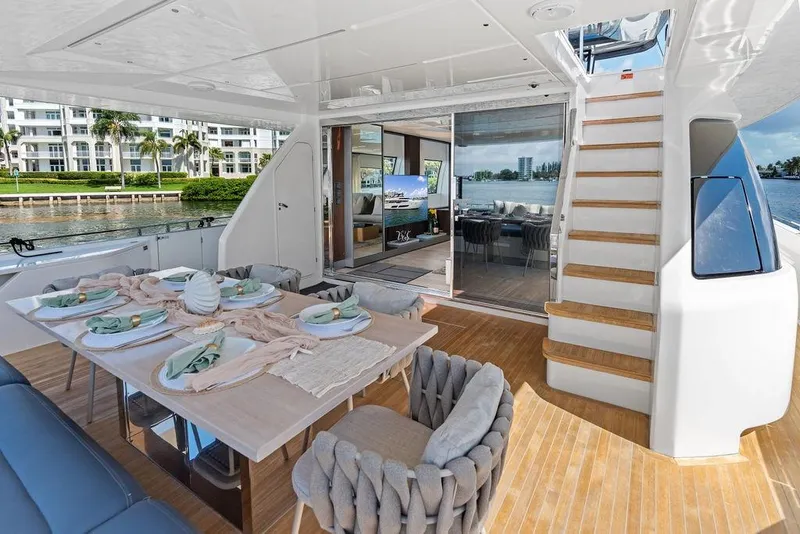 Slide: The Image of Luxurious 2018 Ferretti Yachts 850 Motoryacht with elegant outdoor dining area. - 34