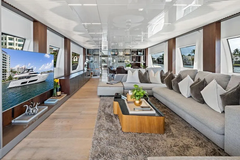 Slide: The Image of Luxurious interior of 2018 Ferretti Yachts 850 Motoryacht with elegant furnishings and decor. - 40