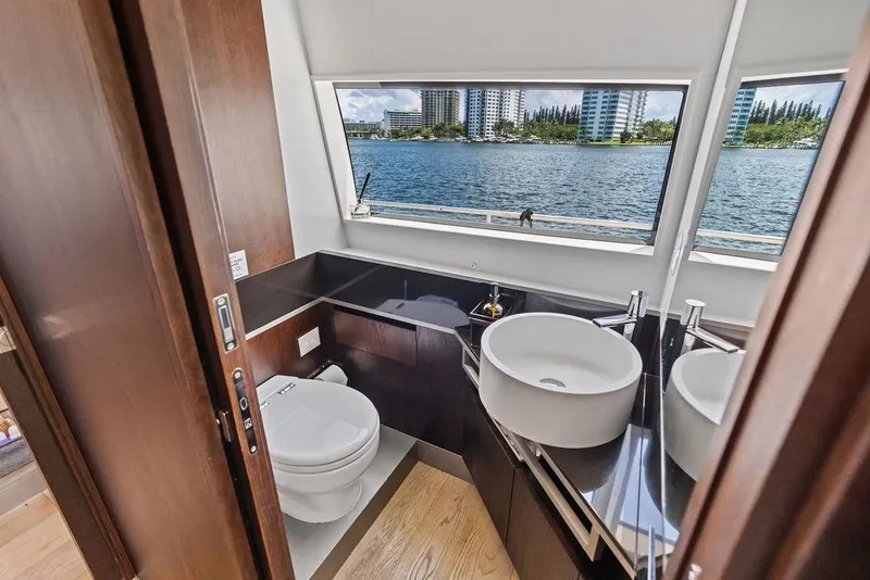 Slide: The Image of Luxurious bathroom on 2018 Ferretti Yachts 850 Motoryacht with scenic water view. - 56