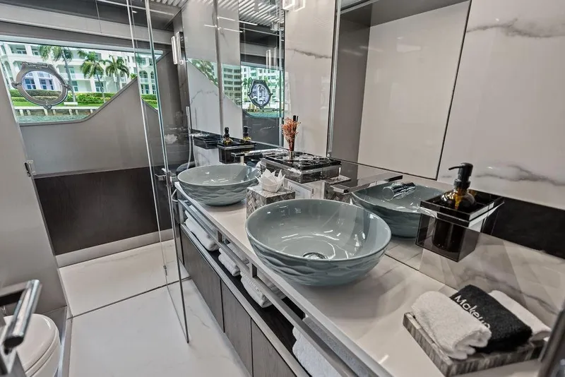 Slide: The Image of Luxurious bathroom in 2018 Ferretti Yachts 850 Motoryacht with dual sinks and modern design. - 63