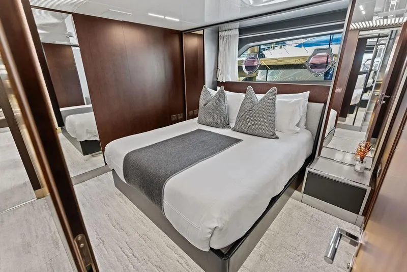 Slide: The Image of Luxurious bedroom interior of 2018 Ferretti Yachts 850 Motoryacht with elegant decor. - 67