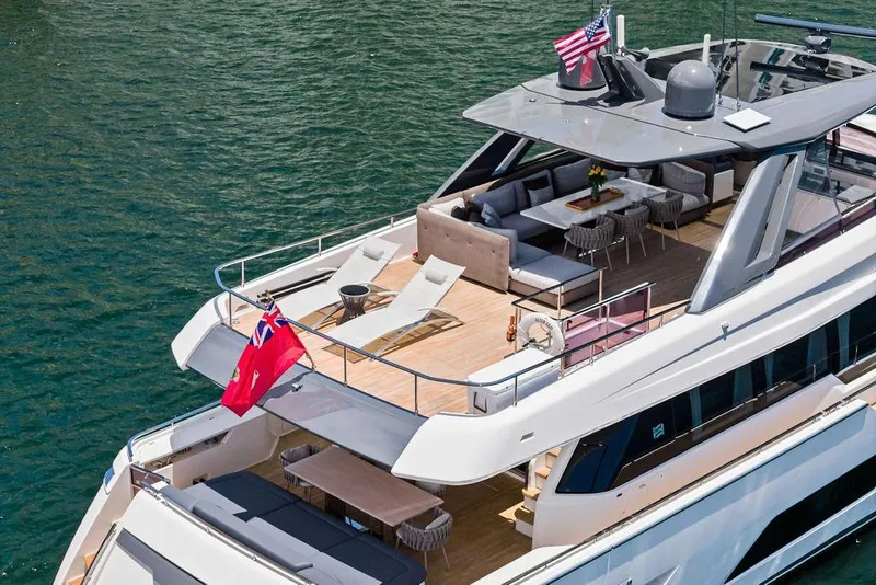 Slide: The Image of Luxurious 2018 Ferretti Yachts 850 Motoryacht with spacious deck and elegant seating area. - 7