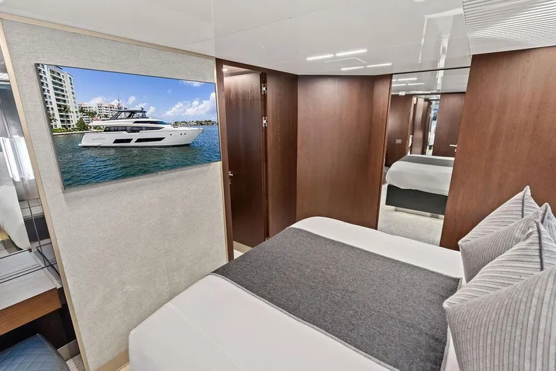 Slide: The Image of Luxurious bedroom interior of 2018 Ferretti Yachts 850 Motoryacht with modern decor. - 76
