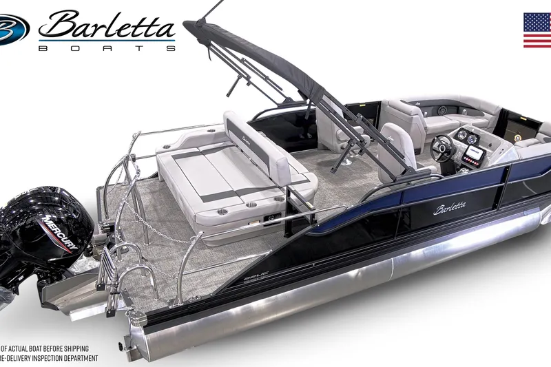 Slide: The Image of 2026 Barletta ARIA 22UC pontoon boat with sleek design and spacious seating. - 6