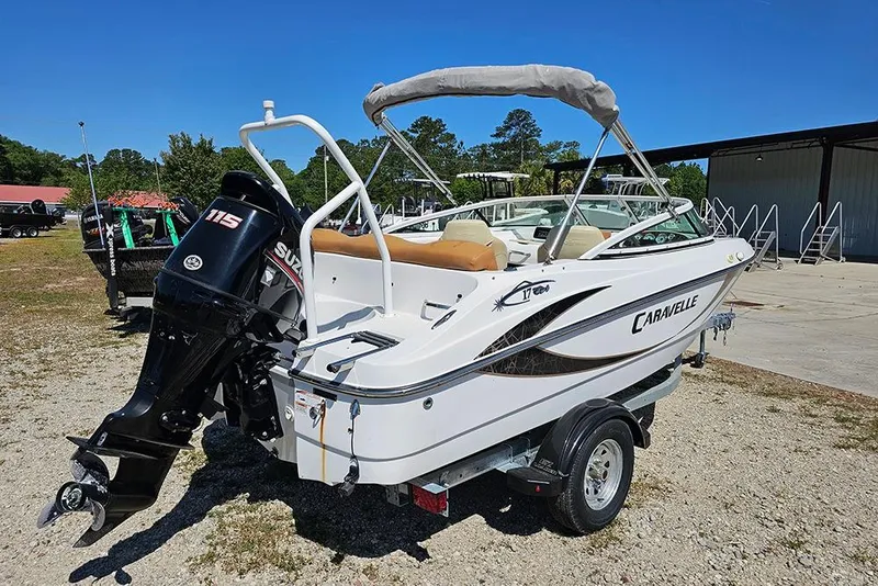 Slide: The Image of 2019 Caravelle 17 EBo Bowrider boat with Suzuki 115 engine on trailer. - 3