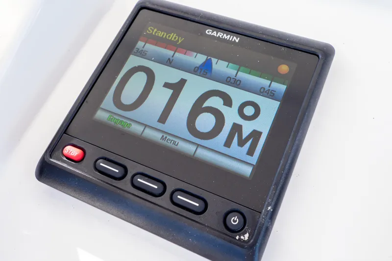 Slide: The Image of Garmin marine display on 2014 Intrepid 375 Walkaround showing 016° heading. - 25