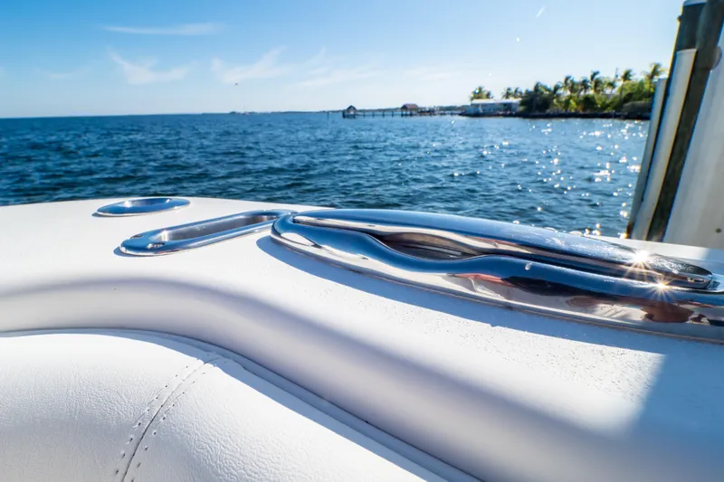 Slide: The Image of 2014 Intrepid 375 Walkaround boat detail with ocean view and sunny sky. - 48