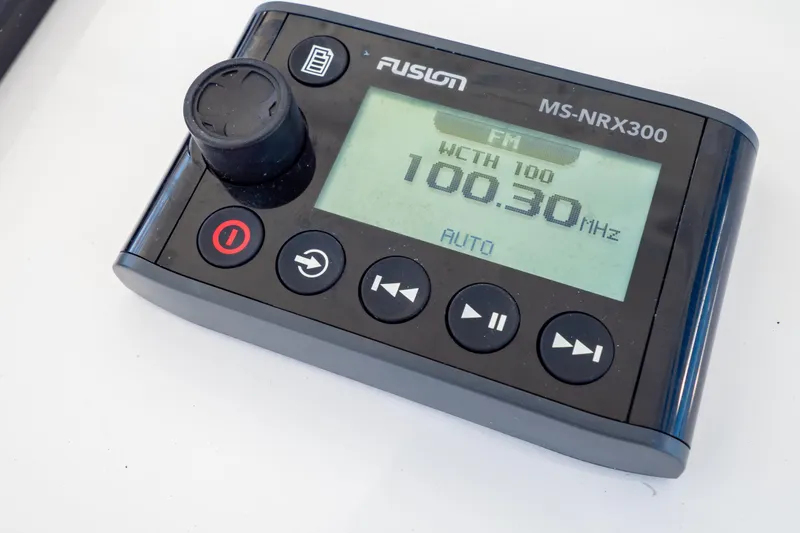 Slide: The Image of Fusion MS-NRX300 marine stereo display on 2014 Intrepid 375 Walkaround. - 54