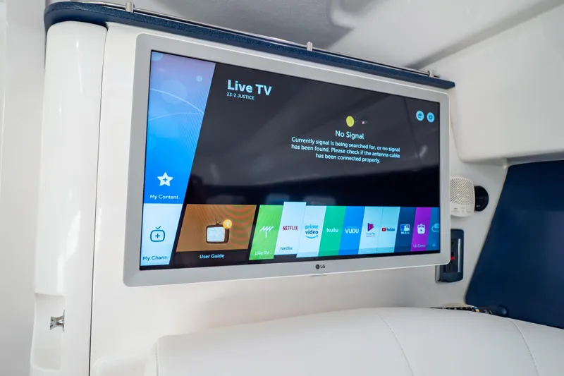 Slide: The Image of LG TV screen displaying "No Signal" message on 2014 Intrepid 375 Walkaround boat. - 77