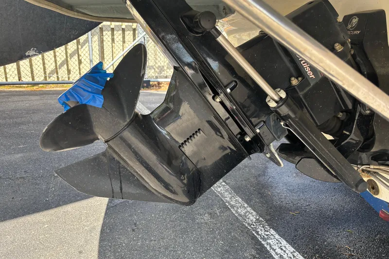 Slide: The Image of Close-up of a 2006 Bayliner 205 boat propeller and drive system. - 4
