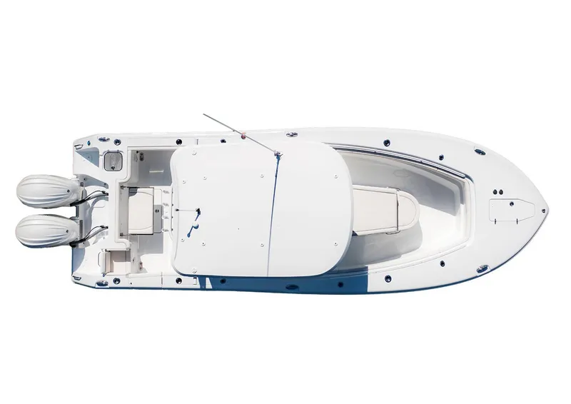 Slide: The Image of Manufacturer Provided Image: 2025 Sea Hunt Gamefish 28 Coffin Box boat, aerial view, dual engines, sleek design. - 3