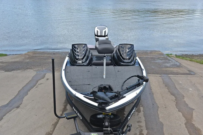 Slide: The Image of 2025 Nitro Z17 boat at a boat ramp, ready for launch. - 16
