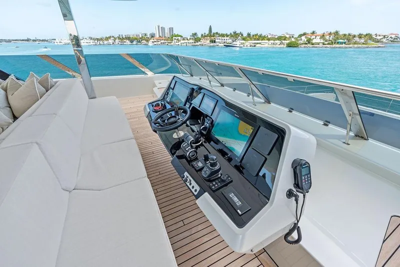 Slide: The Image of Luxurious helm station on 2024 Sunreef 80 Power yacht with panoramic ocean view. - 100