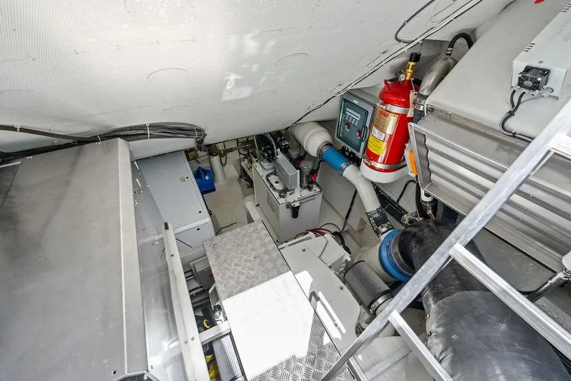 Slide: The Image of Engine room of 2024 Sunreef 80 Power yacht, featuring equipment and fire safety system. - 113