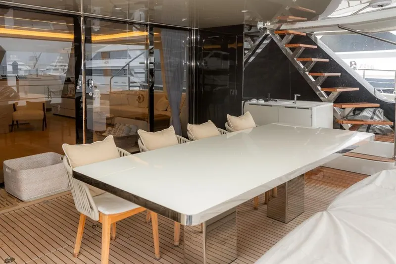 Slide: The Image of Luxurious Sunreef 80 Power yacht interior with elegant dining area, modern design, 2024 model. - 18