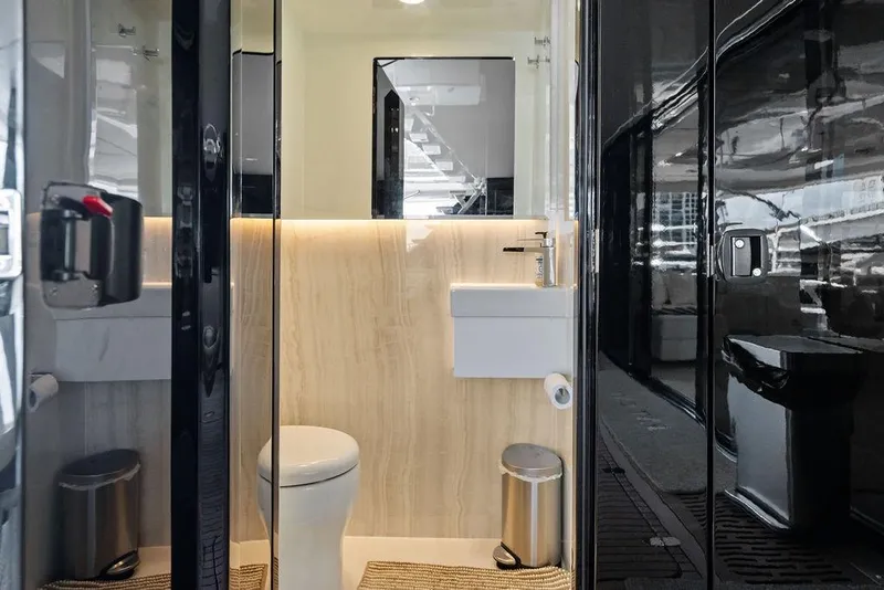 Slide: The Image of Luxurious bathroom interior on 2024 Sunreef 80 Power yacht, featuring modern fixtures and elegant design. - 25
