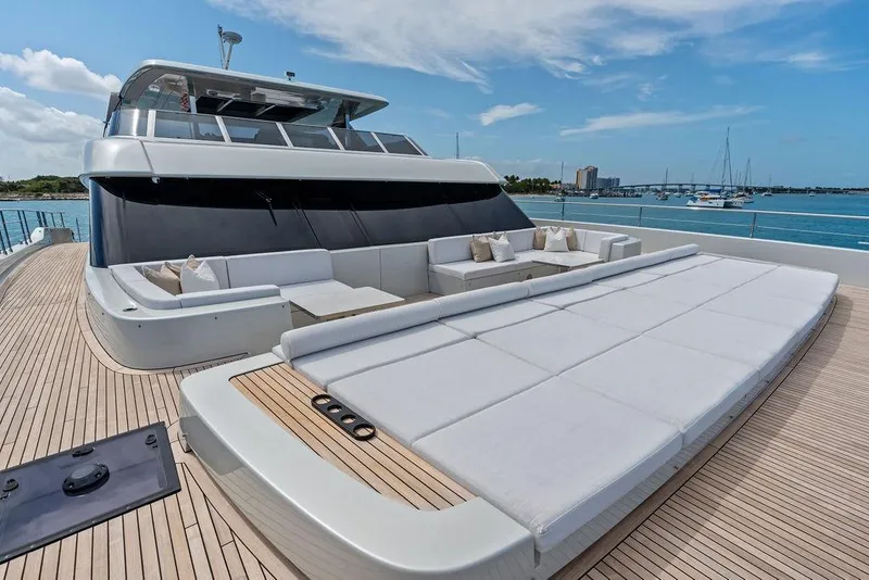 Slide: The Image of Luxurious 2024 Sunreef 80 Power yacht with spacious deck and elegant seating area. - 33