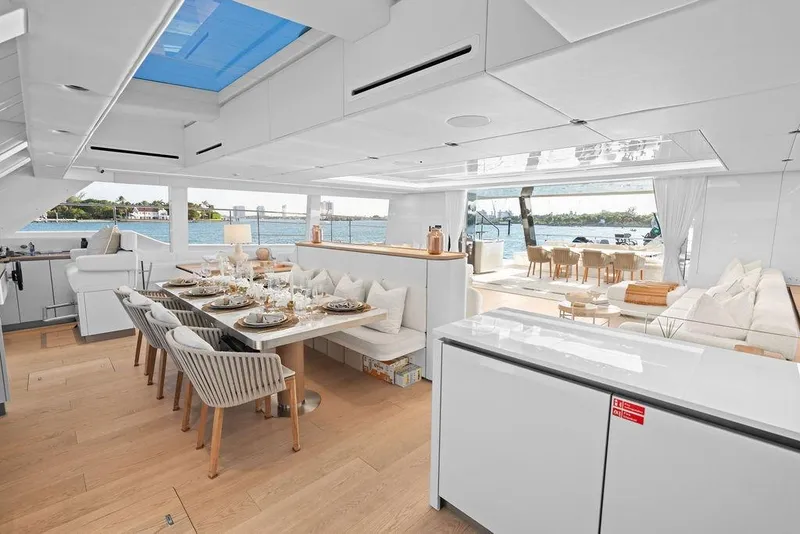 Slide: The Image of Luxurious interior of 2024 Sunreef 80 Power yacht with elegant dining and lounge areas. - 42