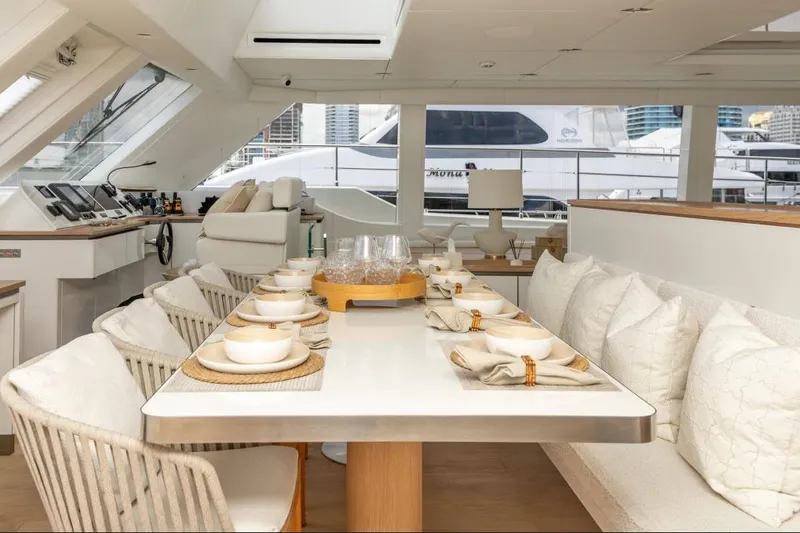 Slide: The Image of Luxurious interior of 2024 Sunreef 80 Power yacht with elegant dining setup. - 45