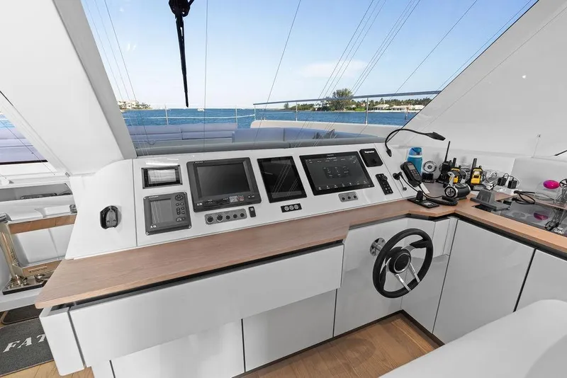 Slide: The Image of Helm station of 2024 Sunreef 80 Power yacht with modern navigation equipment. - 56