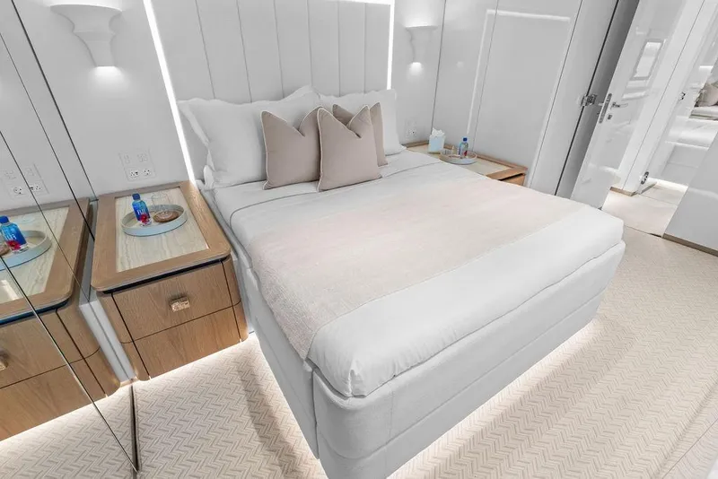 Slide: The Image of Luxurious bedroom interior of 2024 Sunreef 80 Power yacht, featuring elegant design and modern amenities. - 64