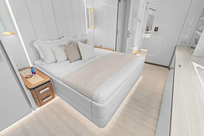 Slide: The Image of Luxurious bedroom interior of 2024 Sunreef 80 Power yacht, featuring elegant design and modern amenities. - 75