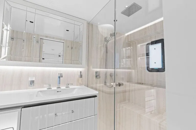 Slide: The Image of Luxurious bathroom interior of 2024 Sunreef 80 Power yacht with modern fixtures. - 76