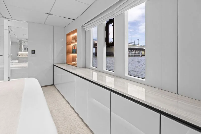 Slide: The Image of Luxurious interior of 2024 Sunreef 80 Power yacht with sleek design and waterfront view. - 79