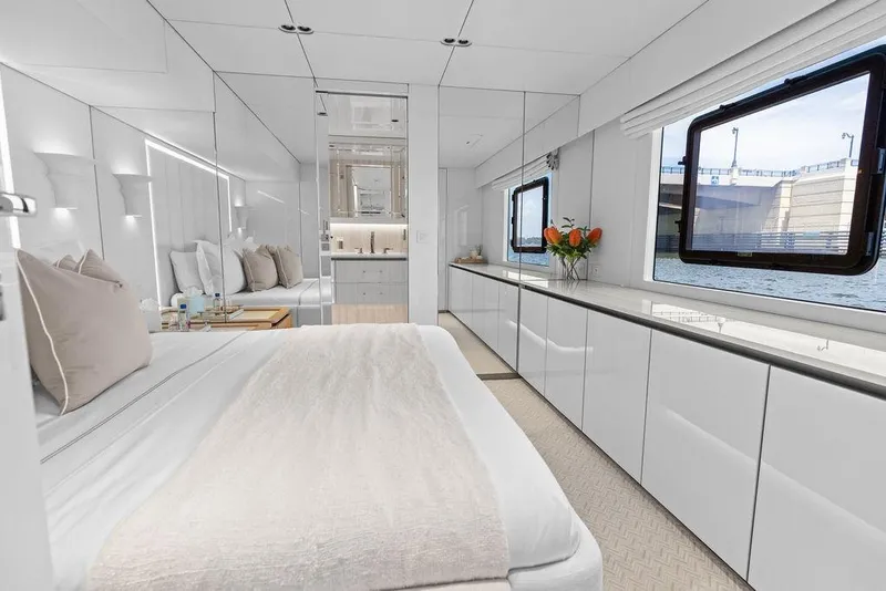 Slide: The Image of Luxurious interior of 2024 Sunreef 80 Power yacht, featuring elegant bedroom and modern design. - 88