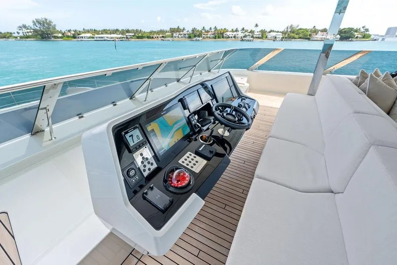 Slide: The Image of Luxurious helm station on 2024 Sunreef 80 Power yacht with panoramic ocean view. - 98