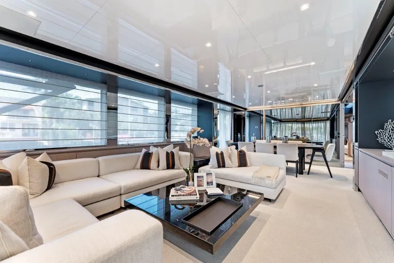 Slide: The Image of Luxurious interior of 2022 Riva 90' Argo yacht with modern furnishings and elegant decor. - 3