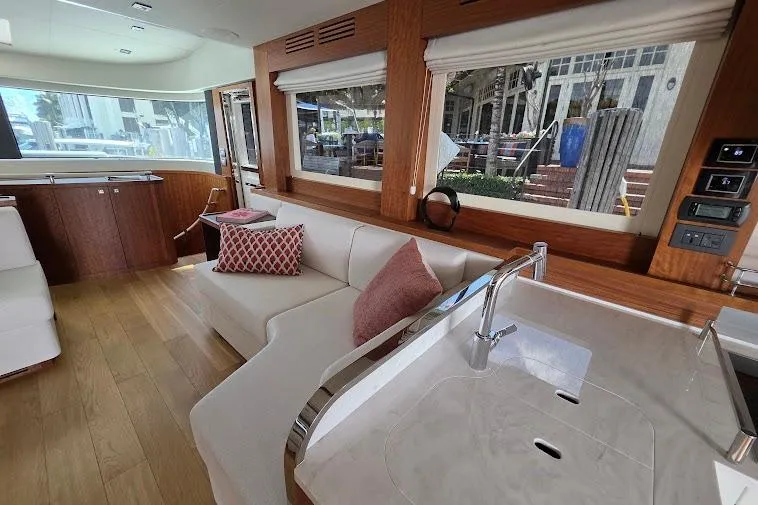 Slide: The Image of Luxurious interior of 2024 Sirena 58 Flybridge MY yacht with modern furnishings. - 45