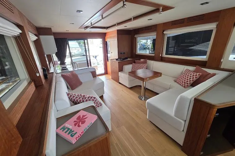 Slide: The Image of Luxurious interior of 2024 Sirena 58 Flybridge MY yacht with elegant seating and modern design. - 53